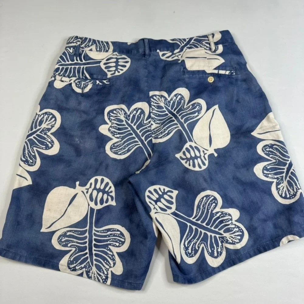 Vtg Polo Ralph Lauren Shorts Mens 33 Blue Tropical Hawiian Pleated Linen‎ USA